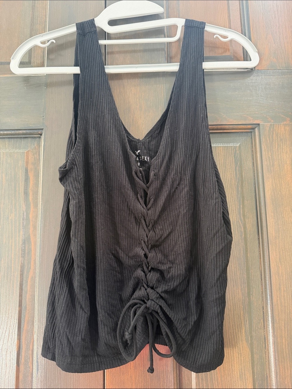 Black Ribbed Drawstring Tank Top American Eagle women’s Large soft and sexy